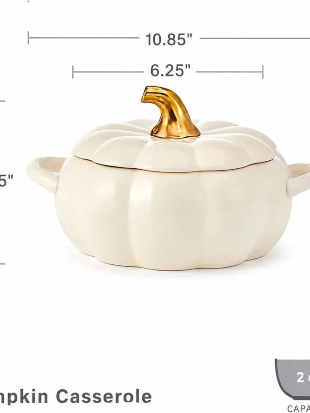 Pfaltzgraff White Ceramic Pumpkin Casserole with Gold Stem